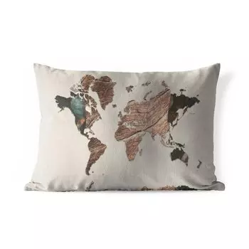 Уличная подушка MuchoWow — Карта мира — Дерево — Коричневый — 50x30 см — Устойчивость к атмосферным воздействиям — Подушка для отдыха — Чехол на подушку — Хлопчатобумажная ткань — Декоративные наволочки, мультиколор