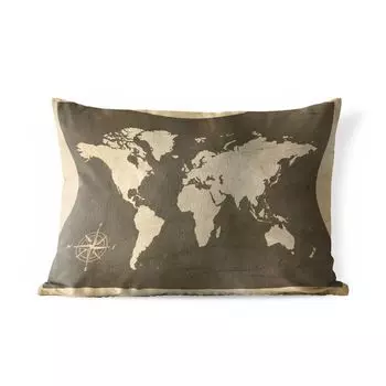 Уличная подушка MuchoWow - Карта мира - Дерево - Винтаж - 60x40 см - Устойчивость к атмосферным воздействиям - Подушка для отдыха - Чехлы для подушек - Декоративные чехлы для подушек - Декоративные чехлы для подушек, мультиколор