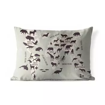 Уличная подушка MuchoWow - Карта мира - Дети - Серый - 60x40 см - Устойчивость к атмосферным воздействиям - Подушка для отдыха - Чехлы для подушек - Декоративные чехлы для подушек - Декоративные чехлы для подушек, мультиколор