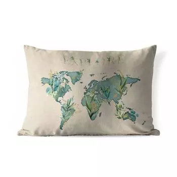 Уличная подушка MuchoWow - Карта мира - Исследование - Золото - 50x30 см - Устойчивость к атмосферным воздействиям - Подушка для отдыха - Чехол на подушку - Хлопчатобумажная ткань - Декоративные наволочки, мультиколор