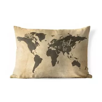 Уличная подушка MuchoWow - Карта мира - Just Go - Винтаж - 50x30 см - Устойчивость к атмосферным воздействиям - Подушка для отдыха - Чехол на подушку - Хлопчатобумажная ткань - Декоративные наволочки, мультиколор