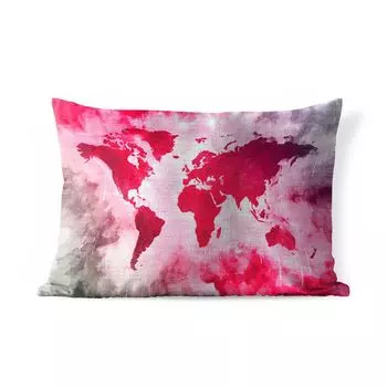 Уличная подушка MuchoWow - Карта мира - Красный - Черный - 50x30 см - Устойчивость к атмосферным воздействиям - Подушка для отдыха - Чехол на подушку - Хлопчатобумажная ткань - Декоративные наволочки, мультиколор