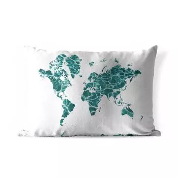 Уличная подушка MuchoWow - Карта мира - Морской - Белый - 60x40 см - Устойчивость к атмосферным воздействиям - Подушка для отдыха - Чехлы для подушек - Декоративные чехлы для подушек - Декоративные чехлы для подушек, мультиколор