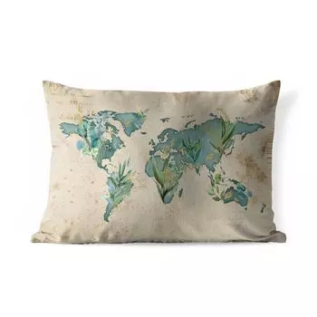 Уличная подушка MuchoWow - Карта мира - Папирус - Винтаж - 50x30 см - Устойчивость к атмосферным воздействиям - Подушка для отдыха - Чехол на подушку - Хлопчатобумажная ткань - Декоративные наволочки, мультиколор