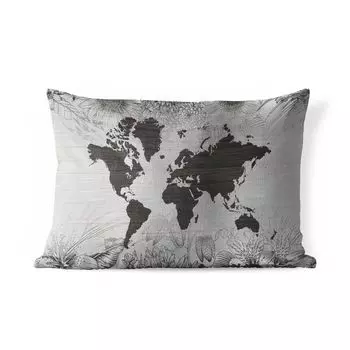 Уличная подушка MuchoWow - Карта мира - Растения - Цветы - 60x40 см - Устойчивость к атмосферным воздействиям - Подушка для отдыха - Чехлы для подушек - Декоративные чехлы для подушек - Декоративные чехлы для подушек, мультиколор