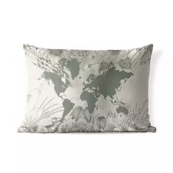 Уличная подушка MuchoWow — Карта мира — Серый — Цветы — 50x30 см — Устойчивость к атмосферным воздействиям — Подушка для отдыха — Чехол на подушку — Хлопчатобумажная ткань — Декоративные наволочки, мультиколор