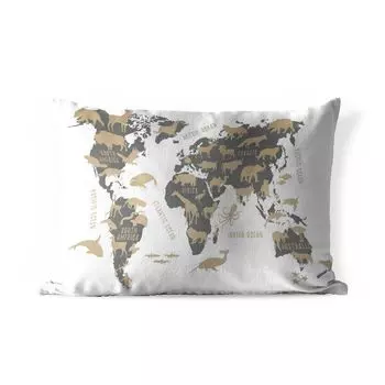 Уличная подушка MuchoWow — Карта мира — Серый — Животные — 50x30 см — Устойчивость к атмосферным воздействиям — Подушка для отдыха — Чехол на подушку — Хлопчатобумажная ткань — Декоративные наволочки, мультиколор