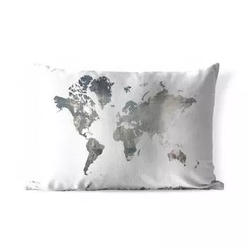 Уличная подушка MuchoWow — Карта мира — Синий — Дерево — 50x30 см — Устойчивость к атмосферным воздействиям — Подушка для отдыха — Чехол на подушку — Хлопчатобумажная ткань — Декоративные наволочки, мультиколор