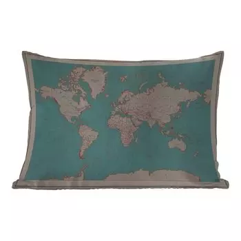 Уличная подушка MuchoWow - Карта мира - Винтаж - Атлас - Дети - Мальчики - Девочки - 50x30 см - Устойчивость к атмосферным воздействиям - Подушка для отдыха - Чехол на подушку - Хлопчатобумажная ткань - Декоративные наволочки, мультиколор