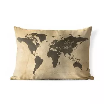 Уличная подушка MuchoWow — Карта мира — Винтаж — Цитата — 50x30 см — Устойчивость к атмосферным воздействиям — Подушка для отдыха — Чехол на подушку — Хлопчатобумажная ткань — Декоративные чехлы на подушки, мультиколор