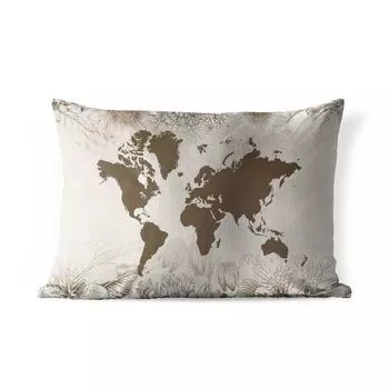 Уличная подушка MuchoWow - Карта мира - Винтаж - Цветы - 60x40 см - Устойчивость к атмосферным воздействиям - Подушка для отдыха - Чехлы для подушек - Декоративные чехлы для подушек - Декоративные чехлы для подушек, мультиколор