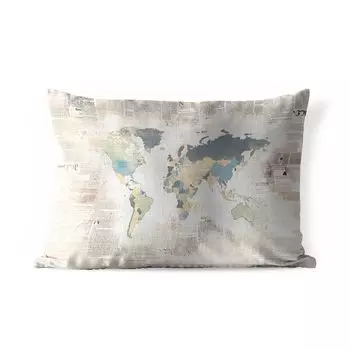 Уличная подушка MuchoWow - Карта мира - Винтаж - Пастель - 50x30 см - Устойчивость к атмосферным воздействиям - Подушка для отдыха - Чехол на подушку - Хлопчатобумажная ткань - Декоративные наволочки, мультиколор