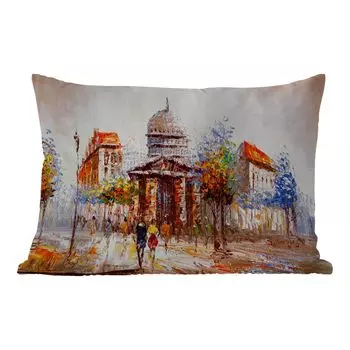 Уличная подушка MuchoWow - Картина - Город - Масло - 60x40 см - Устойчивость к атмосферным воздействиям - Подушка для отдыха - Чехлы для подушек - Декоративные чехлы для подушек - Декоративные чехлы для подушек, мультиколор