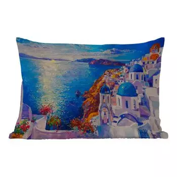 Уличная подушка MuchoWow - Картина - Греция - Вода - Масло - 50x30 см - Устойчивость к атмосферным воздействиям - Подушка для отдыха - Чехол на подушку - Хлопчатобумажная ткань - Декоративные наволочки, мультиколор