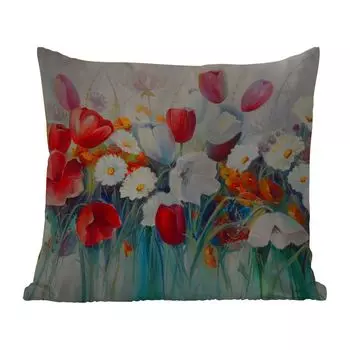 Уличная подушка MuchoWow - Картина - Картина маслом - Цветы - 45x45 см - Устойчивость к атмосферным воздействиям - Подушка для отдыха - Чехлы для подушек - Декоративные чехлы для подушек - Декоративные чехлы для подушек, мультиколор