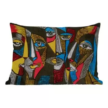 Уличная подушка MuchoWow - Картина - Кубизм - Картина маслом - Маска - 50x30 см - Устойчивость к атмосферным воздействиям - Подушка для отдыха - Чехол на подушку - Хлопчатобумажная ткань - Декоративные наволочки, мультиколор