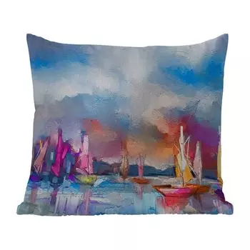 Уличная подушка MuchoWow - Картина - Лодки - Вода - 40x40 см - Устойчивость к атмосферным воздействиям - Подушка для отдыха - Чехол на подушку - Хлопчатобумажная ткань - Декоративные наволочки, мультиколор