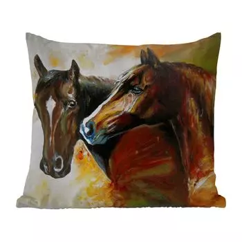 Уличная подушка MuchoWow - Картина - Лошади - Животные - Картина маслом - 50x50 см - Устойчивость к атмосферным воздействиям - Подушка для отдыха - Чехол на подушку - Хлопчатобумажная ткань - Декоративные наволочки, мультиколор