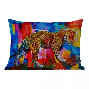 Уличная подушка MuchoWow - Картина - Пантера - Масляная краска - Цвета - Животные - 60x40 см - Устойчивость к атмосферным воздействиям - Подушка для отдыха - Чехлы для подушек - Декоративные чехлы для подушек - Декоративные чехлы для подушек, му...
