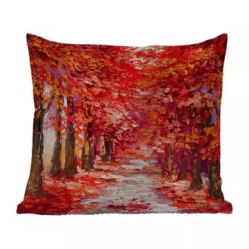 Уличная подушка MuchoWow - Картины - Деревья - Осень - Картины маслом - 50x50 см - Устойчивость к атмосферным воздействиям - Подушка для отдыха - Чехол на подушку - Хлопчатобумажная ткань - Декоративные наволочки, мультиколор