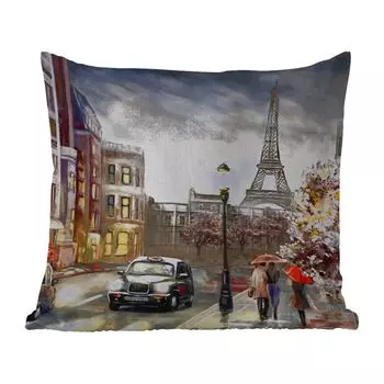 Уличная подушка MuchoWow - Картины - Париж - Франция - Масло - 45x45 см - Устойчивость к атмосферным воздействиям - Подушки для отдыха - Чехлы для подушек - Декоративные чехлы для подушек - Декоративные чехлы для подушек, мультиколор