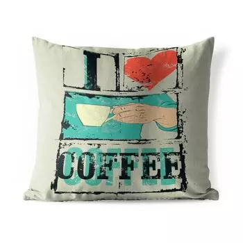 Уличная подушка MuchoWow - Кофе - Цитаты - Винтаж - Я люблю кофе - Пословицы - 45x45 см - Устойчивость к атмосферным воздействиям - Подушки для отдыха - Чехлы для подушек - Декоративные чехлы для подушек - Декоративные чехлы для подушек, мультик...