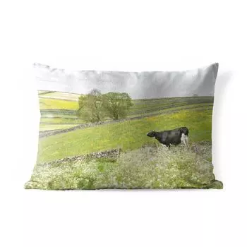 Уличная подушка MuchoWow - Корова - Цветы - Животные - 60x40 см - Устойчивость к атмосферным воздействиям - Подушка для отдыха - Чехлы для подушек - Декоративные чехлы для подушек - Декоративные чехлы для подушек, мультиколор