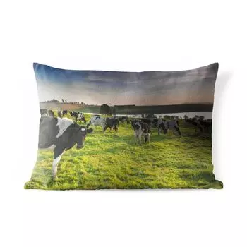 Уличная подушка MuchoWow - Корова - Трава - Закат - 60x40 см - Устойчивость к атмосферным воздействиям - Подушка для отдыха - Чехлы для подушек - Декоративные чехлы для подушек - Декоративные чехлы для подушек, мультиколор