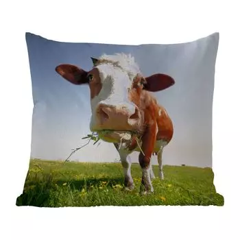 Уличная подушка MuchoWow - Корова - Животные - Цветы - Трава - 45x45 см - Устойчивость к атмосферным воздействиям - Подушка для отдыха - Чехлы для подушек - Декоративные чехлы для подушек - Декоративные чехлы для подушек, мультиколор