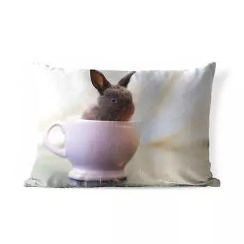 Уличная подушка MuchoWow - Кролик - Детский - Чашка чая - 60x40 см - Устойчивость к атмосферным воздействиям - Подушка для отдыха - Чехлы для подушек - Декоративные чехлы для подушек - Декоративные чехлы для подушек, мультиколор