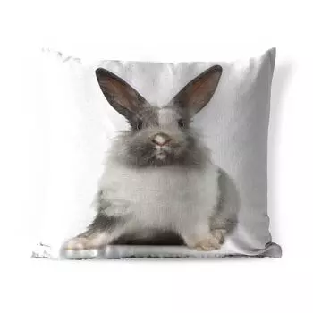 Уличная подушка MuchoWow - Кролик - Домашнее животное - Мех - Белый - 40x40 см - Устойчивость к атмосферным воздействиям - Подушка для отдыха - Чехол на подушку - Хлопчатобумажная ткань - Декоративные наволочки, мультиколор