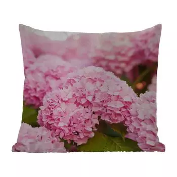 Уличная подушка MuchoWow - Куст - Цветы - Розовый - Гортензия - 50x50 см - Устойчивость к атмосферным воздействиям - Подушка для отдыха - Чехол на подушку - Хлопчатобумажная ткань - Декоративные наволочки, мультиколор