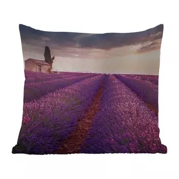 Уличная подушка MuchoWow - Лаванда - Цветы - Фиолетовый - Поле - 50x50 см - Устойчивость к атмосферным воздействиям - Подушка для отдыха - Чехол на подушку - Хлопчатобумажная ткань - Декоративные чехлы на подушки, мультиколор