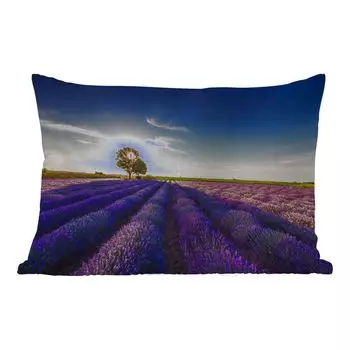 Уличная подушка MuchoWow - Лаванда - Солнце - Дерево - Цветы - Фиолетовый - 50x30 см - Устойчивость к атмосферным воздействиям - Подушка для отдыха - Чехол на подушку - Хлопчатобумажная ткань - Декоративные наволочки, мультиколор