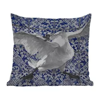 Уличная подушка MuchoWow - Лебедь - Искусство - Делфтский синий - Живопись - Старые мастера - 40x40 см - Устойчивость к атмосферным воздействиям - Подушка для отдыха - Чехол на подушку - Хлопчатобумажная ткань - Декоративные наволочки, мультикол...