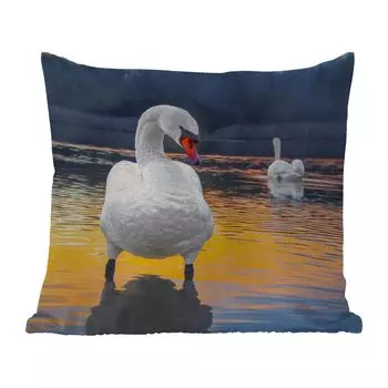 Уличная подушка MuchoWow - Лебедь - Птица - Закат - Вода - 40x40 см - Устойчивость к атмосферным воздействиям - Подушка для отдыха - Чехол на подушку - Хлопчатобумажная ткань - Декоративные наволочки, мультиколор