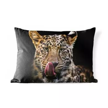 Уличная подушка MuchoWow - Леопардовый - Черный - Крупный план - 50x30 см - Защита от атмосферных воздействий - Подушка для отдыха - Чехол на подушку - Хлопчатобумажная ткань - Декоративные наволочки, мультиколор