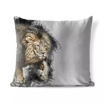 Уличная подушка MuchoWow - Лев - Цвет - Черный - Белый - 45x45 см - Устойчивость к атмосферным воздействиям - Подушка для отдыха - Чехлы для подушек - Декоративные чехлы для подушек - Декоративные чехлы для подушек, мультиколор