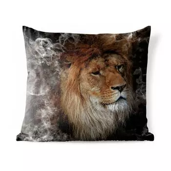 Уличная подушка MuchoWow - Лев - Дым - Животные - 50x50 см - Устойчивость к атмосферным воздействиям - Подушка для отдыха - Чехол на подушку - Хлопчатобумажная ткань - Декоративные наволочки, мультиколор