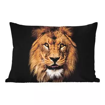 Уличная подушка MuchoWow - Лев - Портрет - Черный - Животные - 60x40 см - Устойчивость к атмосферным воздействиям - Подушка для отдыха - Чехлы для подушек - Декоративные чехлы для подушек - Декоративные чехлы для подушек, мультиколор