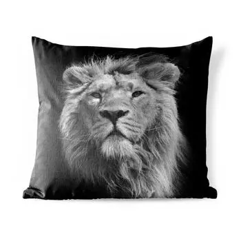 Уличная подушка MuchoWow - Лев - Животное - Черный - Белый - 45x45 см - Устойчивость к атмосферным воздействиям - Подушка для отдыха - Чехлы для подушек - Декоративные чехлы для подушек - Декоративные чехлы для подушек, мультиколор