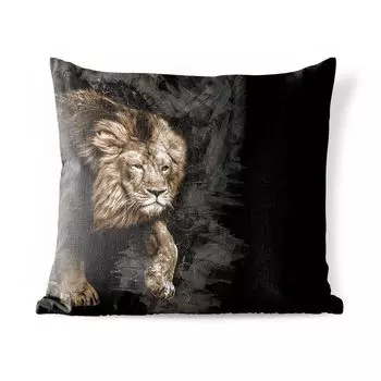 Уличная подушка MuchoWow - Лев - Животные - Черный - 50x50 см - Устойчивость к атмосферным воздействиям - Подушка для отдыха - Чехол на подушку - Хлопчатобумажная ткань - Декоративные наволочки, мультиколор