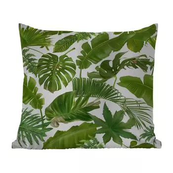 Уличная подушка MuchoWow - Листья - Белый - Узор - Девочки - Дети - Мальчики - Дети - 40x40 см - Устойчивость к атмосферным воздействиям - Подушка для отдыха - Чехол на подушку - Хлопчатобумажная ткань - Декоративные наволочки, мультиколор