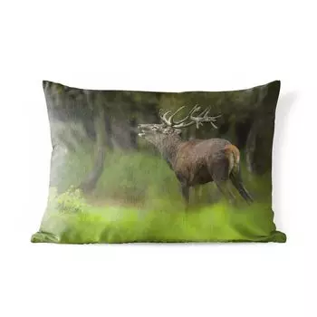 Уличная подушка MuchoWow - Лось - Лес - Портрет - 50x30 см - Устойчивость к атмосферным воздействиям - Подушка для отдыха - Чехол на подушку - Хлопчатобумажная ткань - Декоративные наволочки, мультиколор