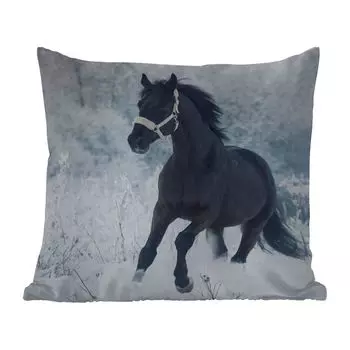 Уличная подушка MuchoWow - Лошадь - Снег - Лес - 40x40 см - Защита от атмосферных воздействий - Подушка для отдыха - Чехол на подушку - Хлопчатобумажная ткань - Декоративные наволочки, мультиколор
