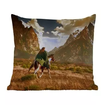 Уличная подушка MuchoWow - Лошадь - Всадник - Натуральный - 40x40 см - Устойчивость к атмосферным воздействиям - Подушка для отдыха - Чехол на подушку - Хлопчатобумажная ткань - Декоративные наволочки, мультиколор