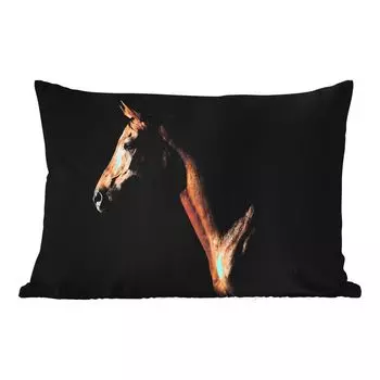 Уличная подушка MuchoWow - Лошадь - Животные - Ночь - Черный - 60x40 см - Устойчивость к атмосферным воздействиям - Подушка для отдыха - Чехлы для подушек - Декоративные чехлы для подушек - Декоративные чехлы для подушек, мультиколор
