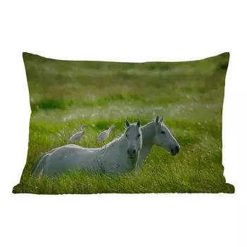 Уличная подушка MuchoWow - Лошади - Птицы - Трава - 50x30 см - Устойчивость к атмосферным воздействиям - Подушка для отдыха - Чехол на подушку - Хлопчатобумажная ткань - Декоративные наволочки, мультиколор