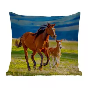 Уличная подушка MuchoWow - Лошади - Трава - Животные - Пейзаж - Природа - 40x40 см - Устойчивость к атмосферным воздействиям - Подушка для отдыха - Чехол на подушку - Хлопчатобумажная ткань - Декоративные наволочки, мультиколор