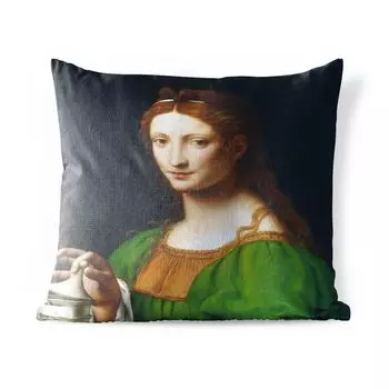 Уличная подушка MuchoWow - Мария Магдалина - Леонардо да Винчи - 40x40 см - Устойчивость к атмосферным воздействиям - Подушка для отдыха - Чехол на подушку - Хлопчатобумажная ткань - Декоративные наволочки, мультиколор